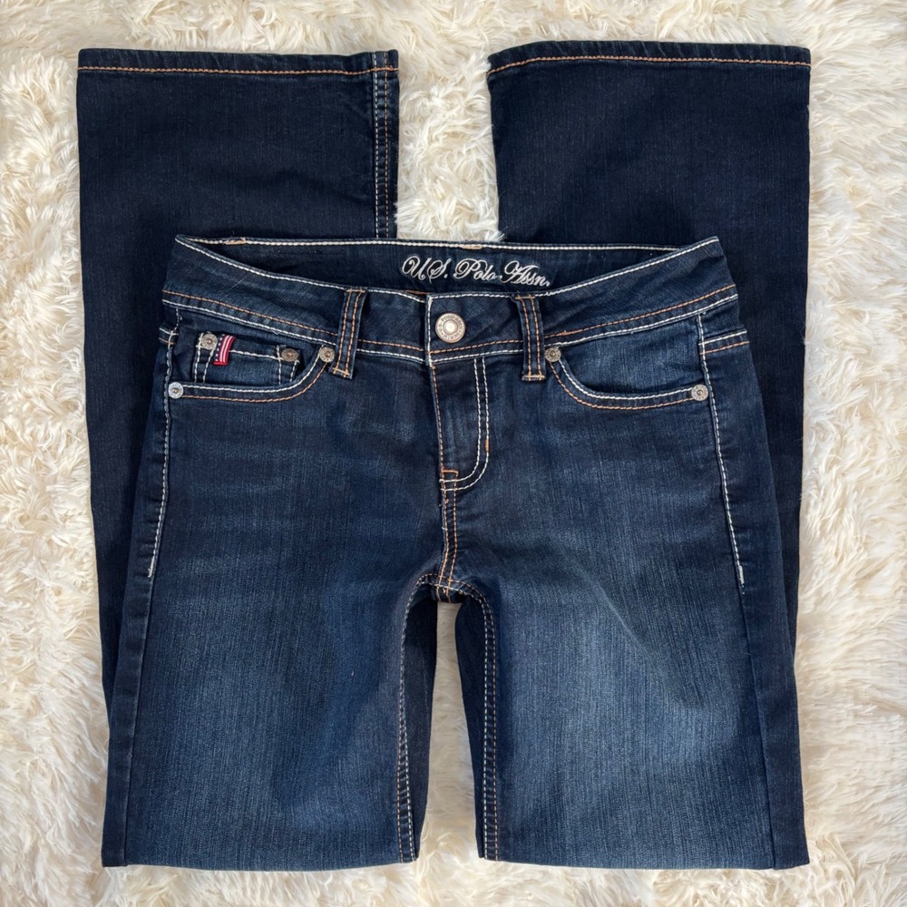 US Polo Assn Cassidy Bootcut Jeans Dark Wash Low Rise Size 5/6 Stretch Denim